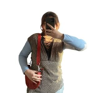 Vintage Y2K 90s Babydoll‎ Silk Fairy V-Neck Short Sleeve Textured Blouse Size 10